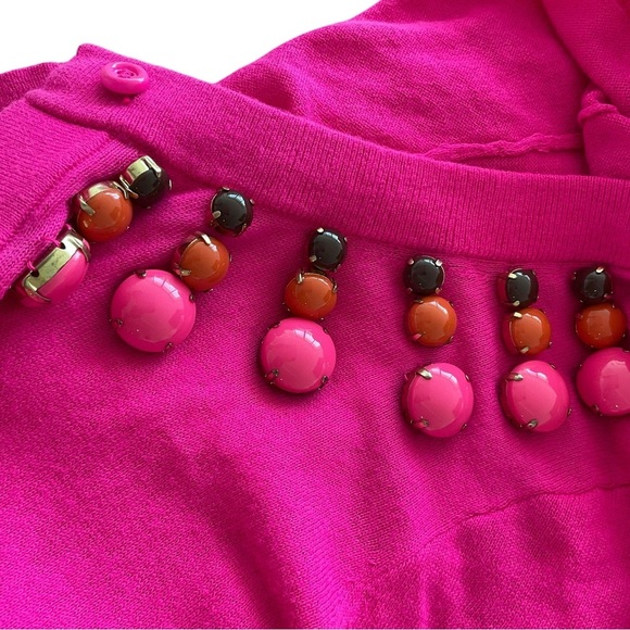 Kate Spade Rio Embellished Cardigan Sweater Pink Cotton Jeweled Button Small - Picture 3 of 11